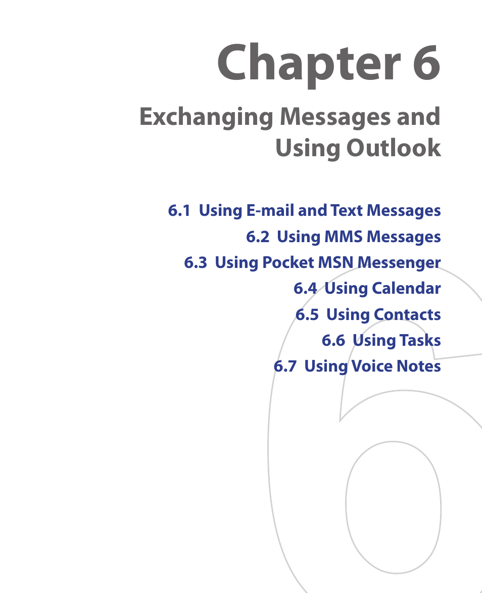 Chapter 6, Exchanging messages and using outlook | HTC EMC220 User Manual | Page 89 / 172