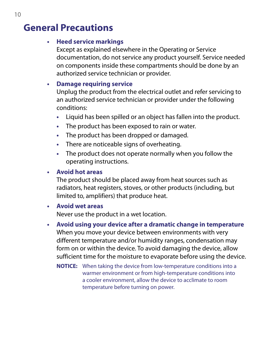 General precautions | HTC Tilt 8900 User Manual | Page 10 / 240