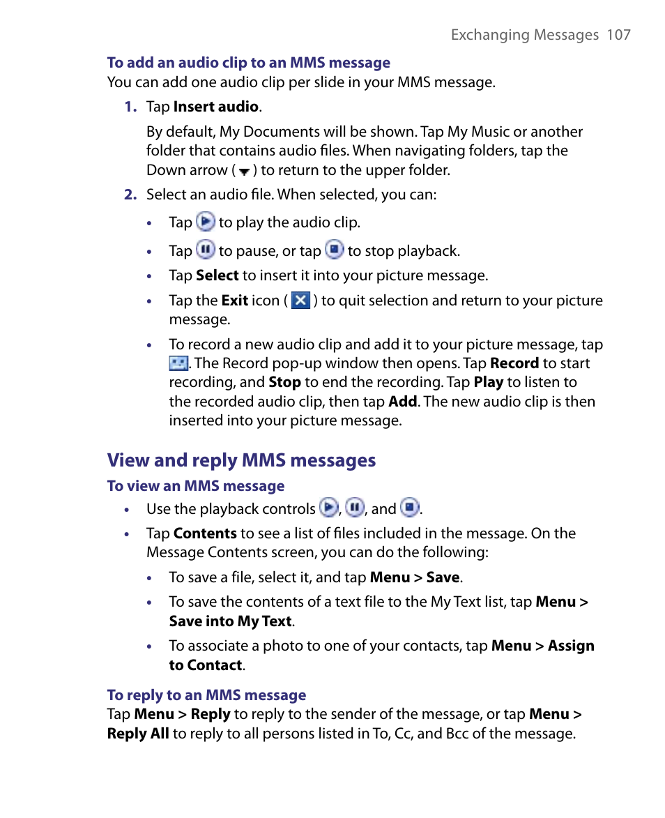 View and reply mms messages | HTC Tilt 8900 User Manual | Page 107 / 240