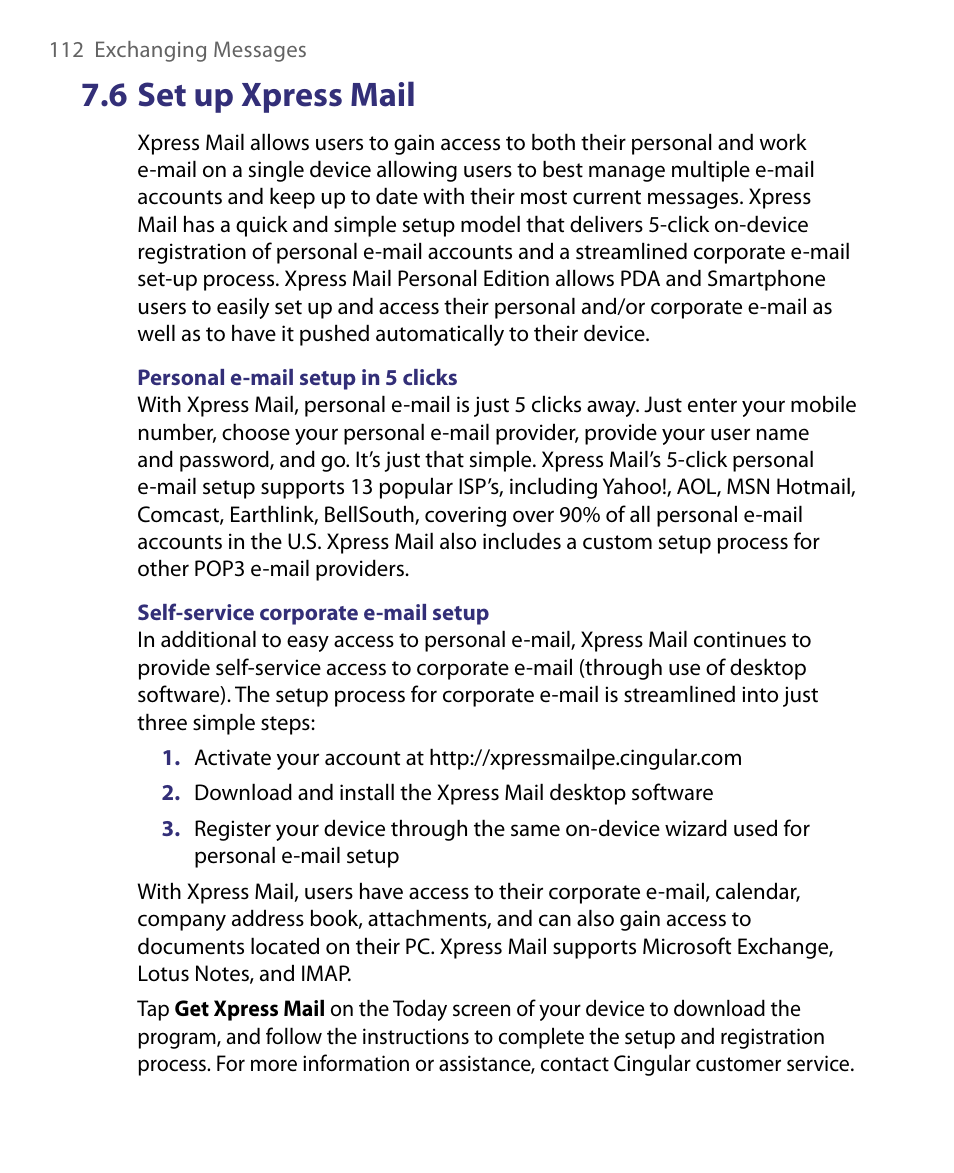 6 set up xpress mail | HTC Tilt 8900 User Manual | Page 112 / 240