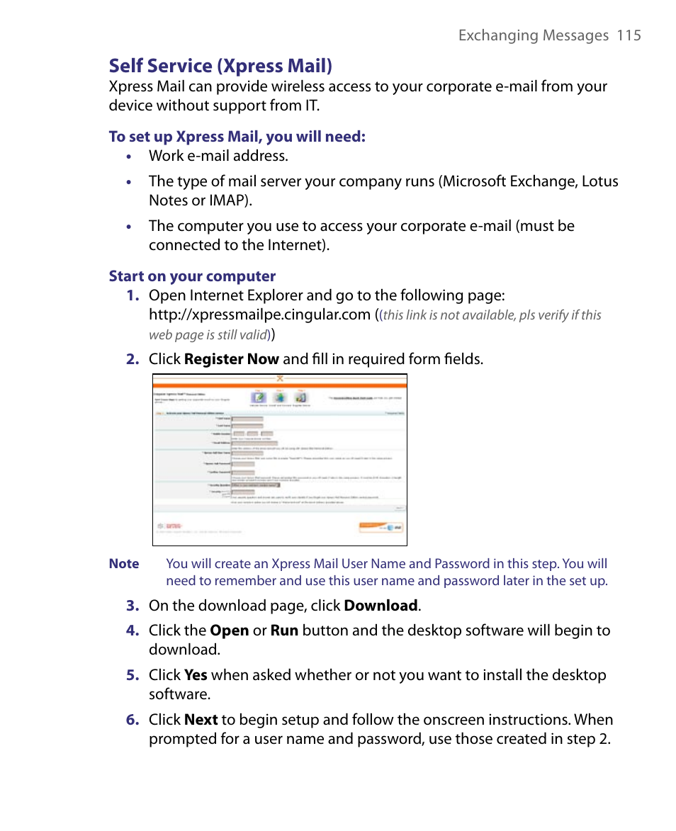 Self service (xpress mail) | HTC Tilt 8900 User Manual | Page 115 / 240