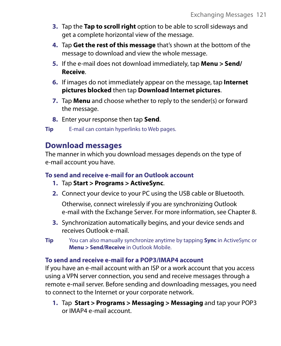 Download messages | HTC Tilt 8900 User Manual | Page 121 / 240