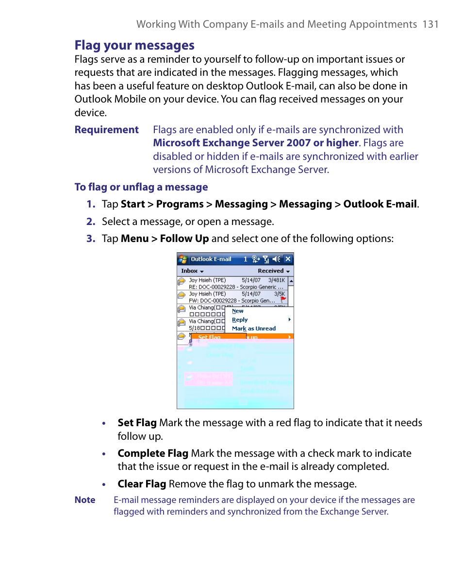 Flag your messages | HTC Tilt 8900 User Manual | Page 131 / 240