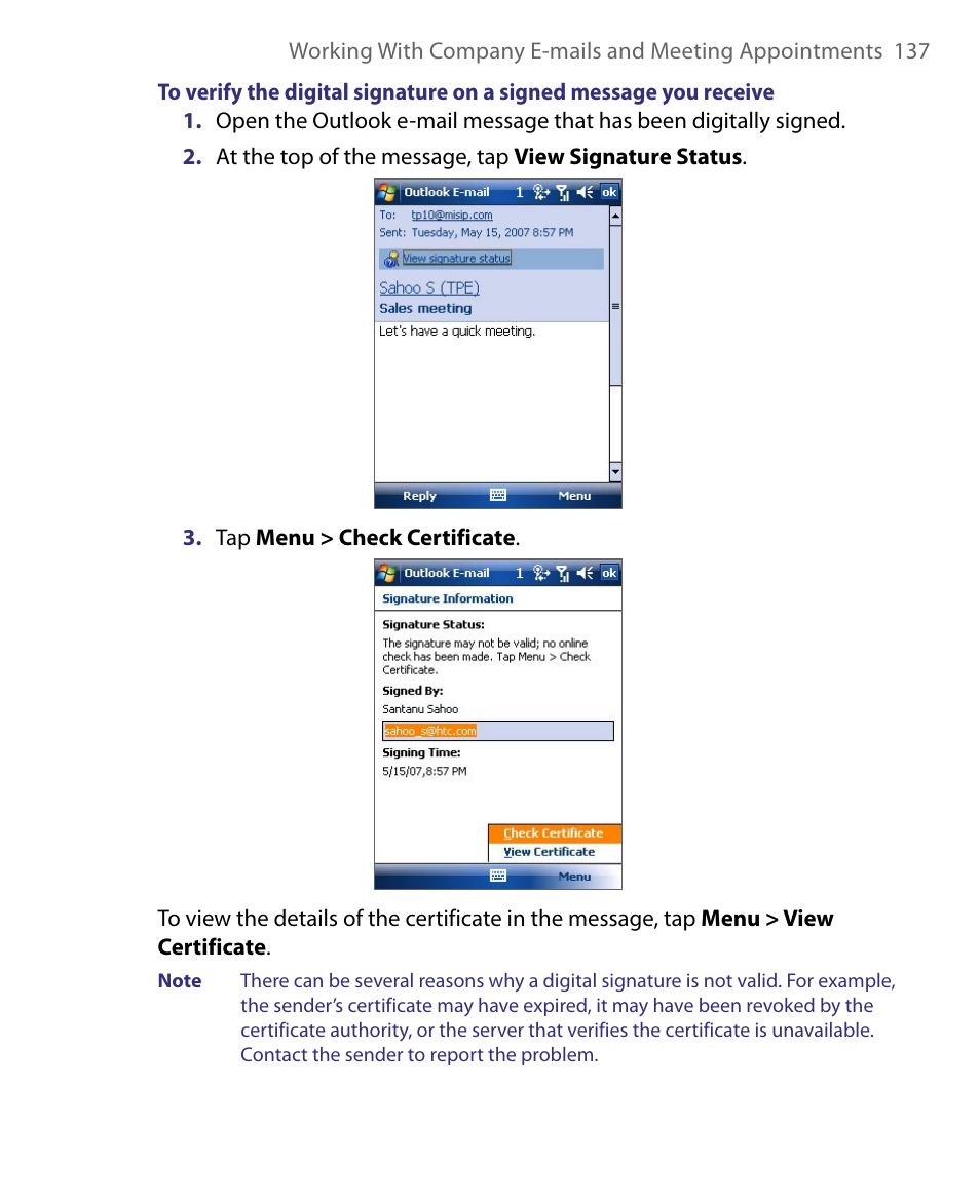 HTC Tilt 8900 User Manual | Page 137 / 240