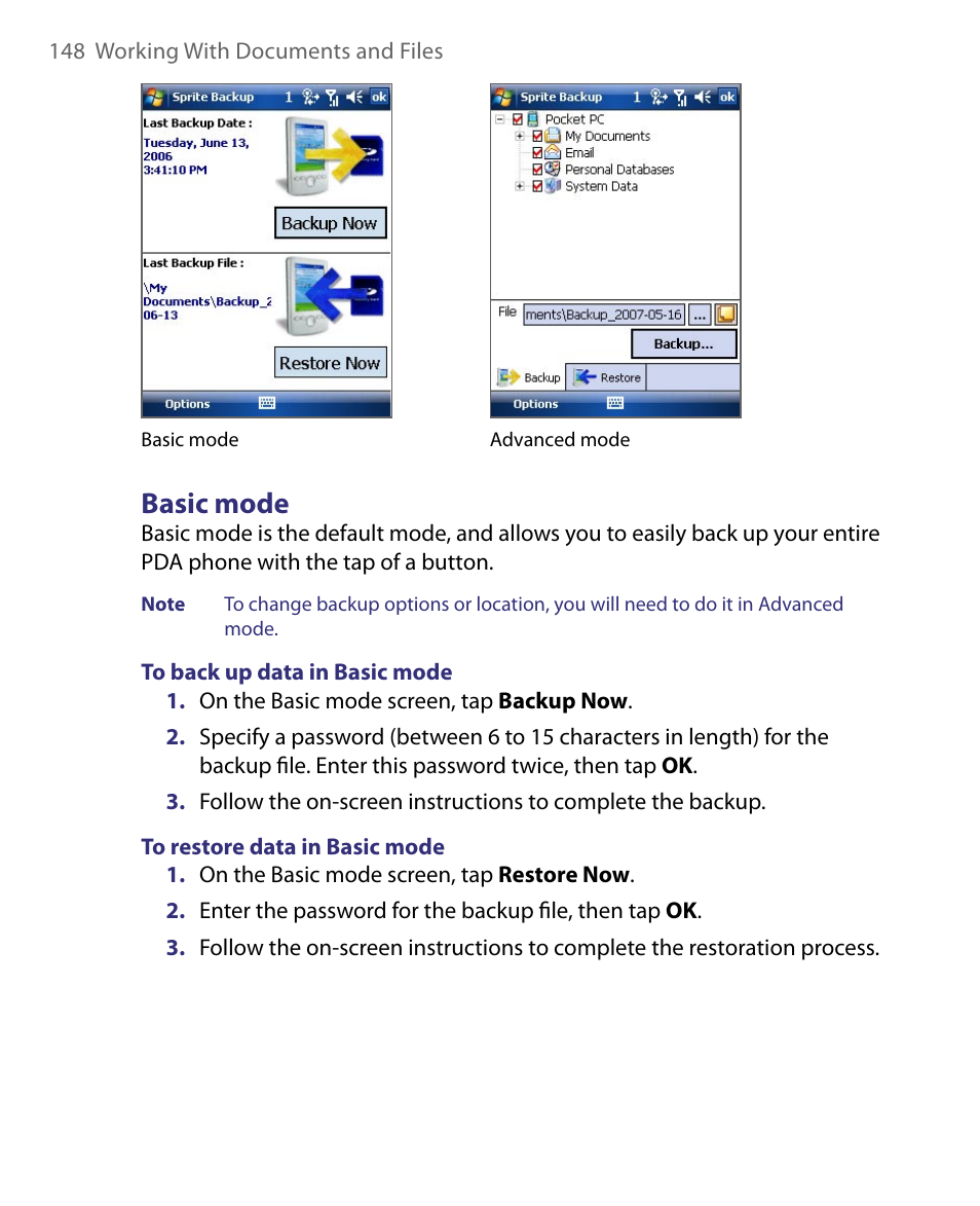 Basic mode | HTC Tilt 8900 User Manual | Page 148 / 240