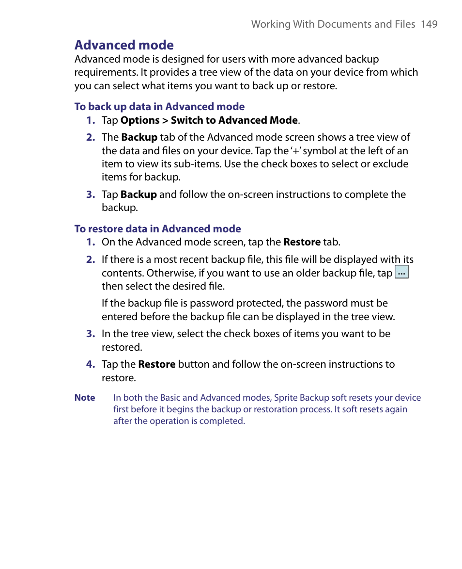 Advanced mode | HTC Tilt 8900 User Manual | Page 149 / 240