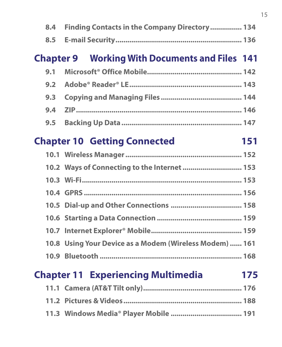 Chapter 9 working with documents and files 141 | HTC Tilt 8900 User Manual | Page 15 / 240