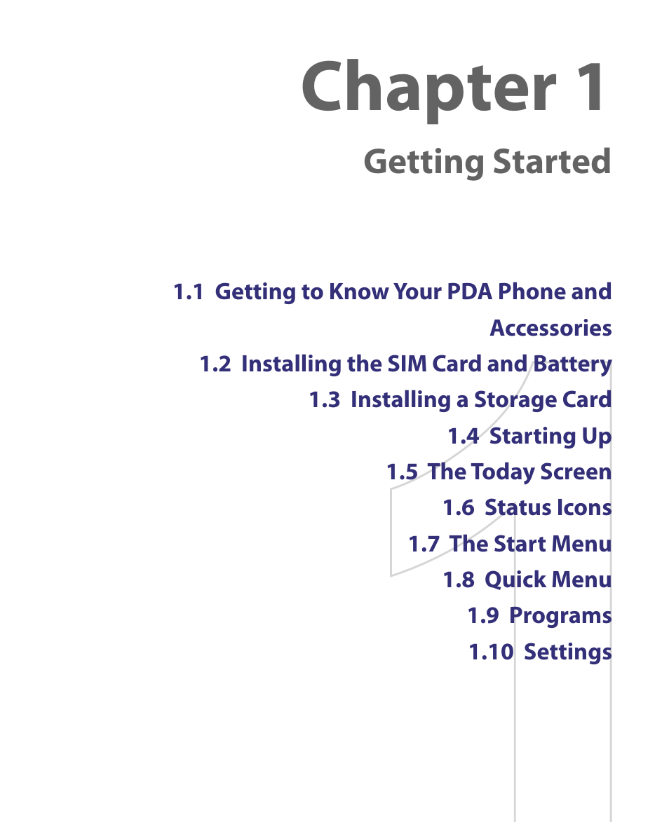 Chapter 1, Getting started | HTC Tilt 8900 User Manual | Page 17 / 240