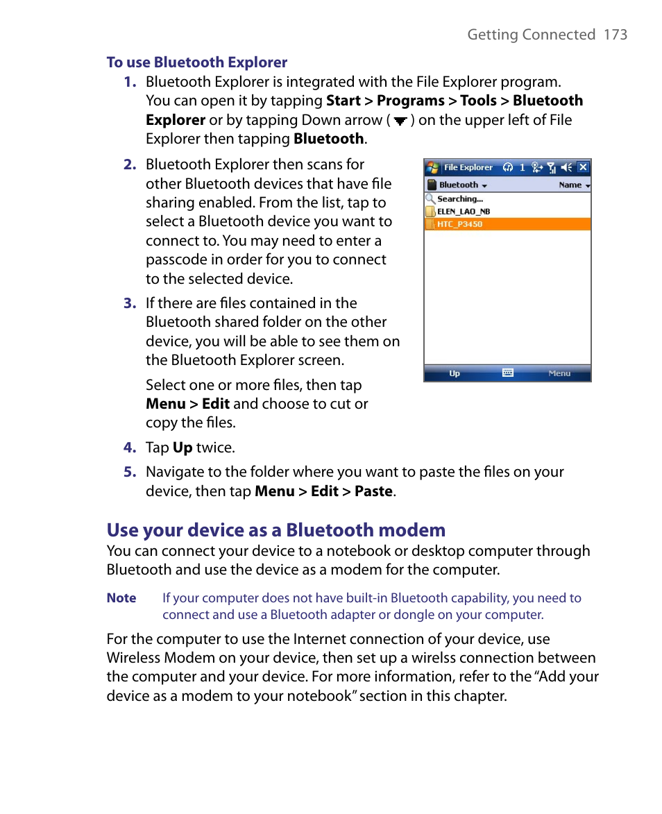 Use your device as a bluetooth modem | HTC Tilt 8900 User Manual | Page 173 / 240