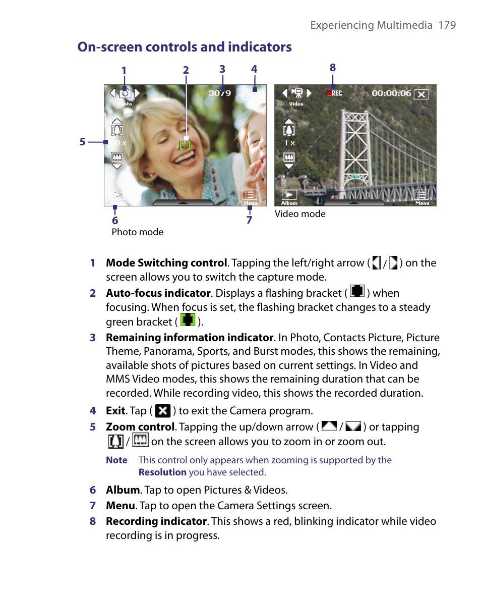 On-screen controls and indicators | HTC Tilt 8900 User Manual | Page 179 / 240