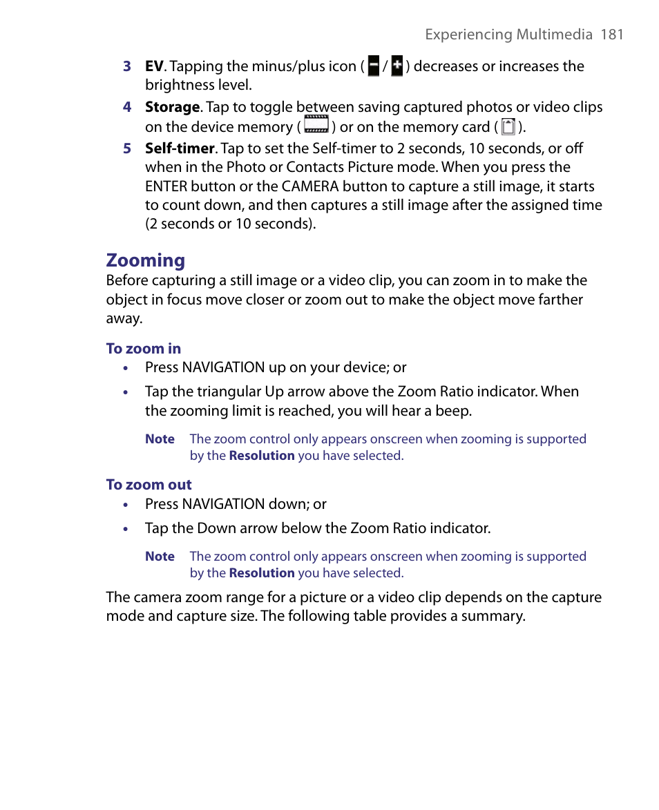 Zooming | HTC Tilt 8900 User Manual | Page 181 / 240