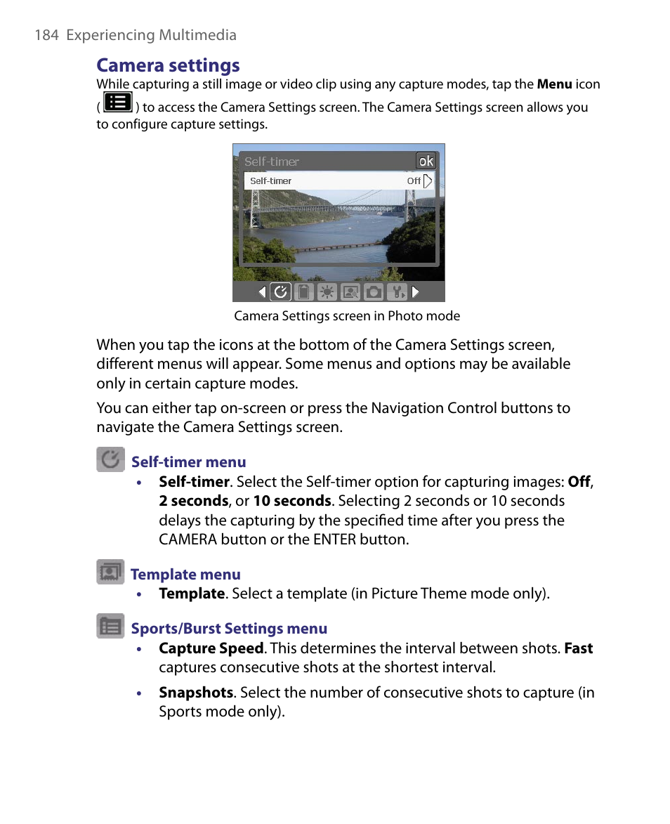 Camera settings | HTC Tilt 8900 User Manual | Page 184 / 240