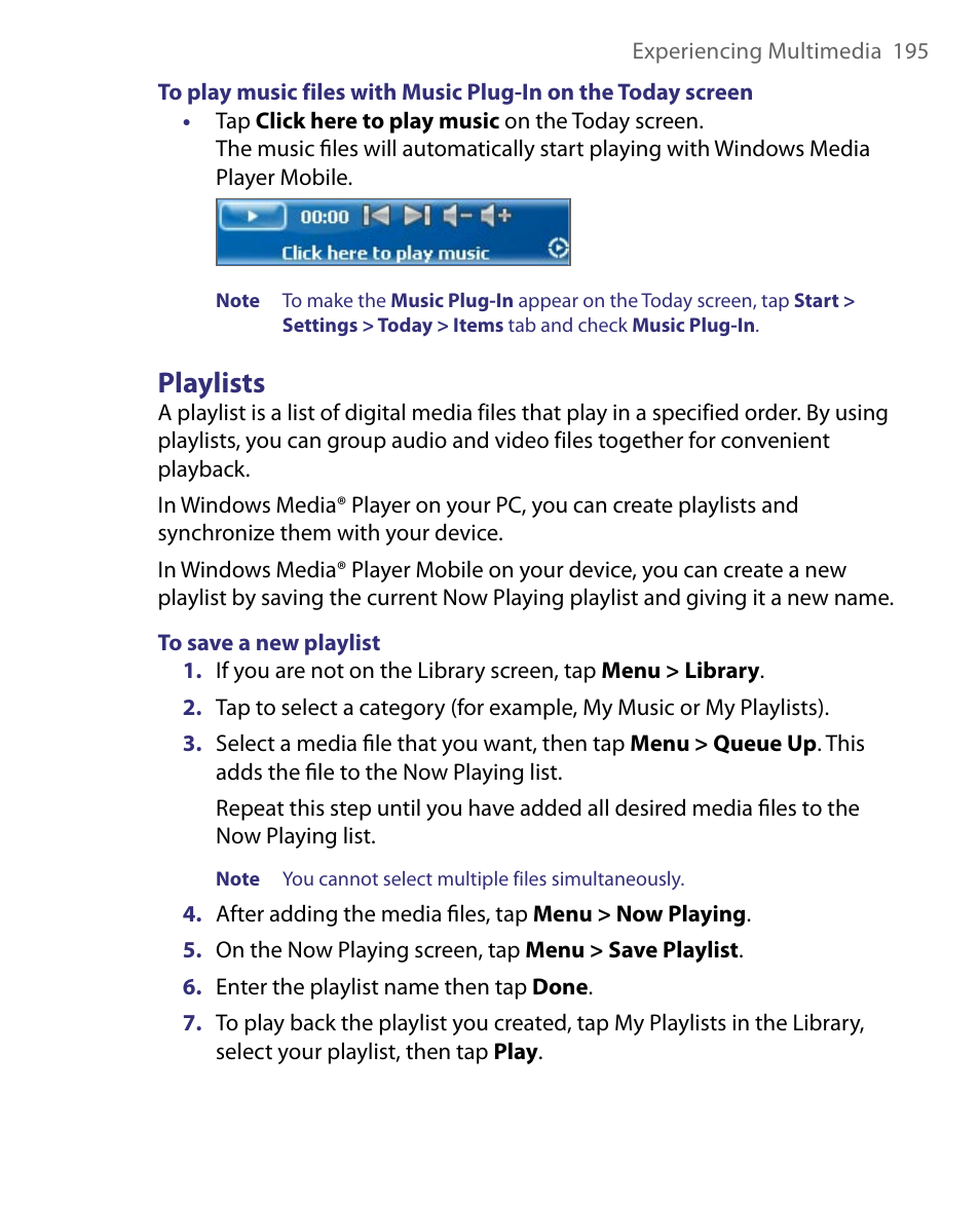 Playlists | HTC Tilt 8900 User Manual | Page 195 / 240