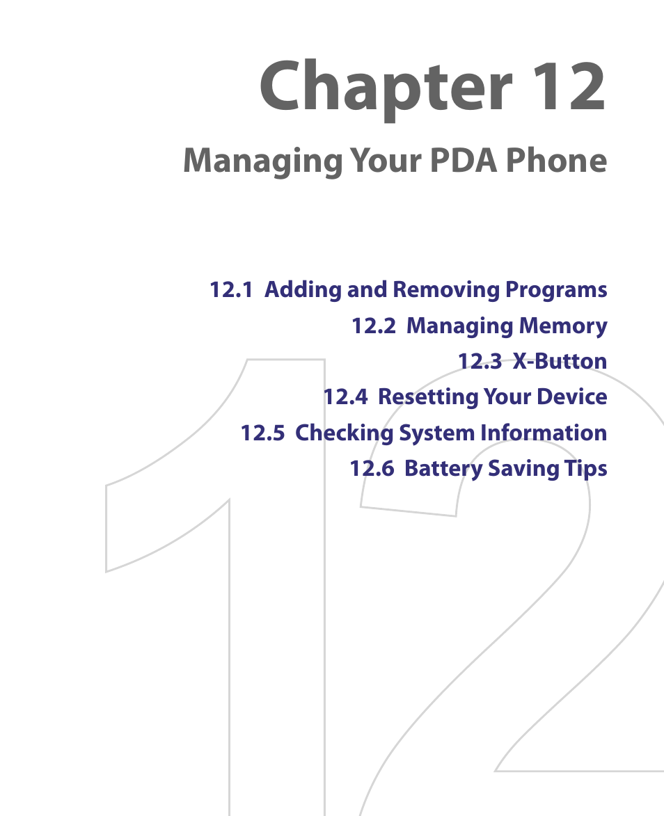 Chapter 12, Managing your pda phone | HTC Tilt 8900 User Manual | Page 197 / 240