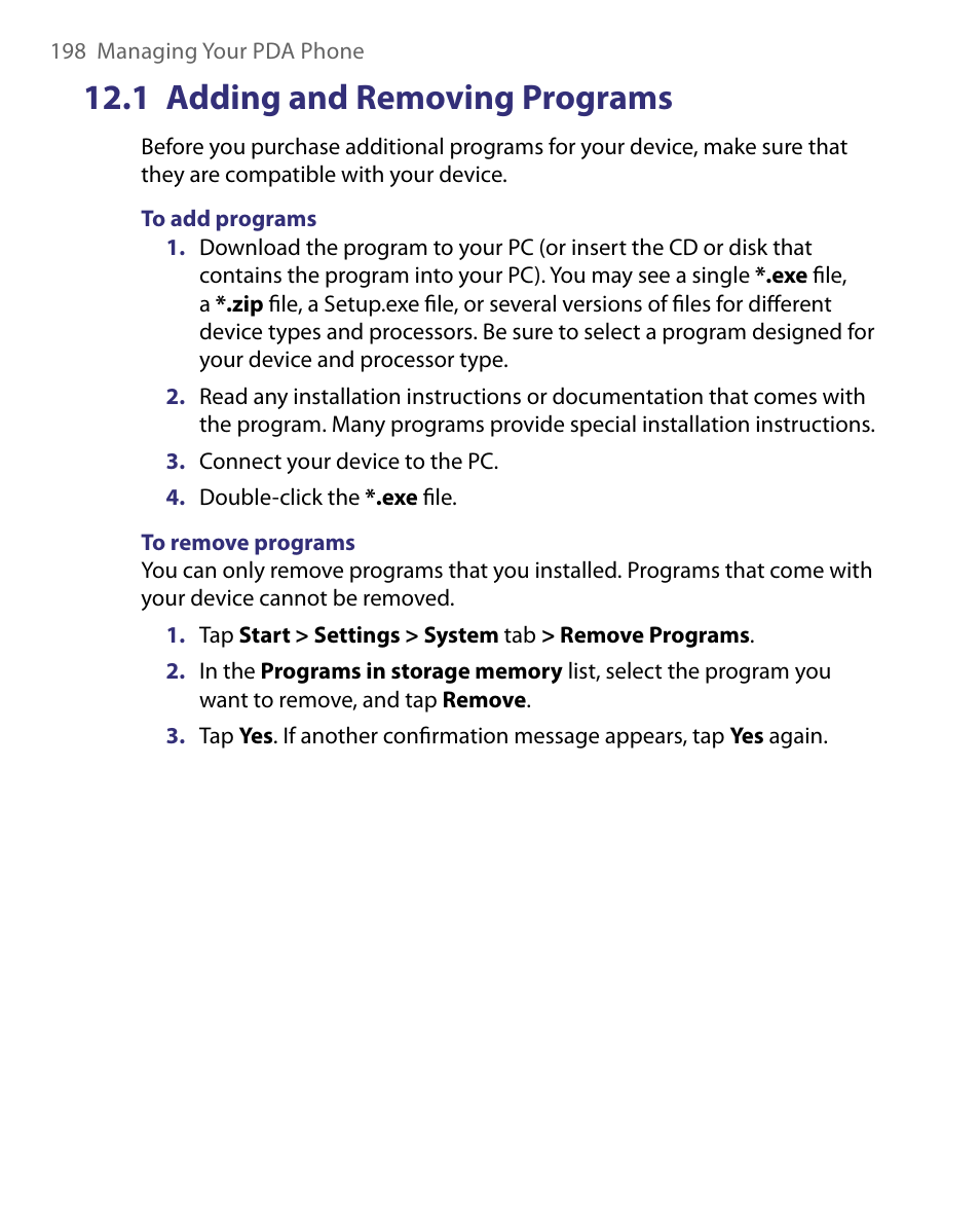 1 adding and removing programs | HTC Tilt 8900 User Manual | Page 198 / 240