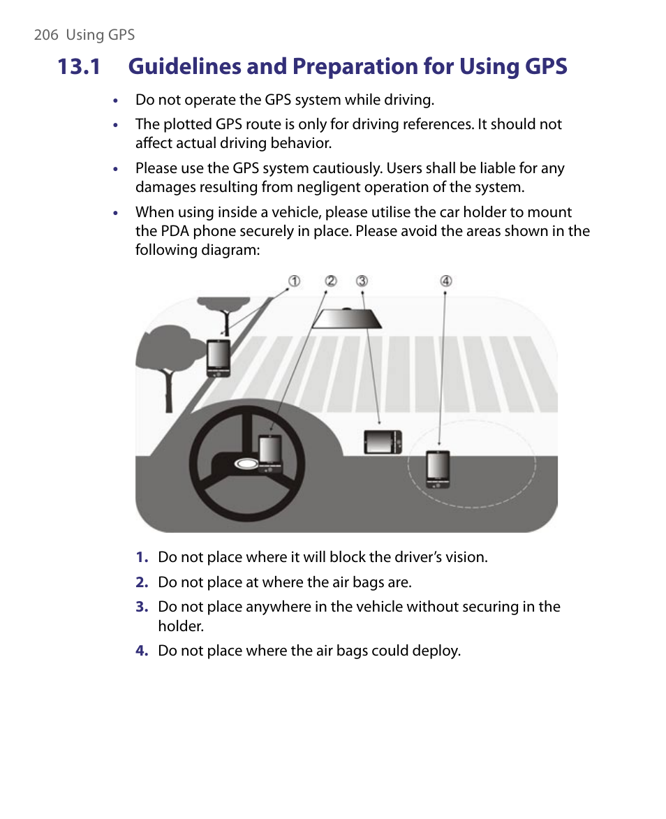 1 guidelines and preparation for using gps | HTC Tilt 8900 User Manual | Page 206 / 240