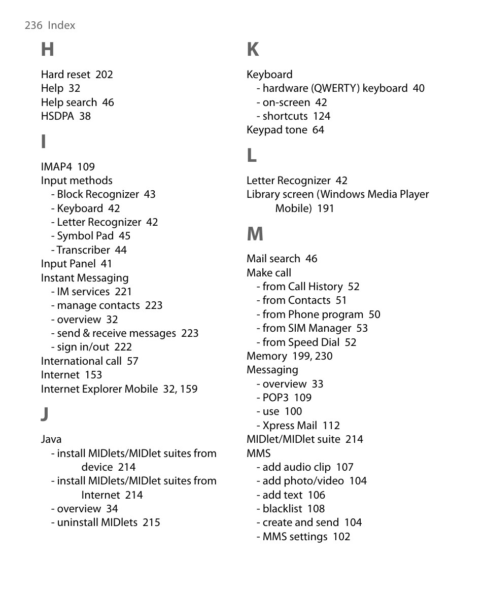 HTC Tilt 8900 User Manual | Page 236 / 240