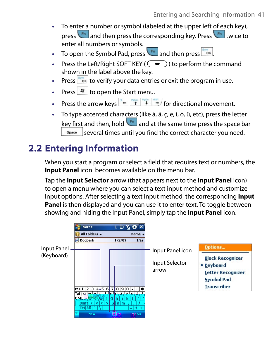 2 entering information | HTC Tilt 8900 User Manual | Page 41 / 240