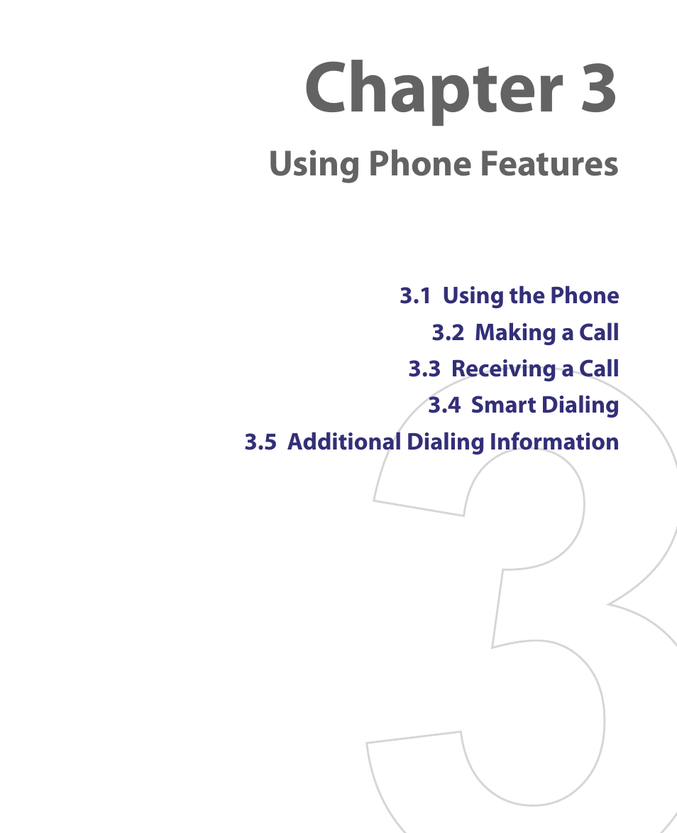 Chapter 3, Using phone features | HTC Tilt 8900 User Manual | Page 47 / 240