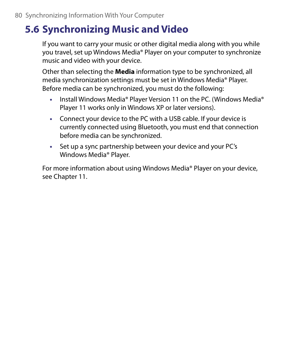 6 synchronizing music and video | HTC Tilt 8900 User Manual | Page 80 / 240