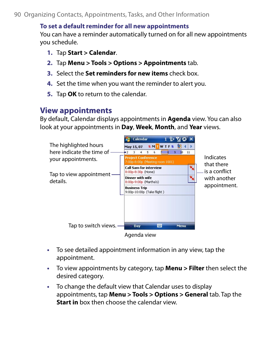 View appointments | HTC Tilt 8900 User Manual | Page 90 / 240