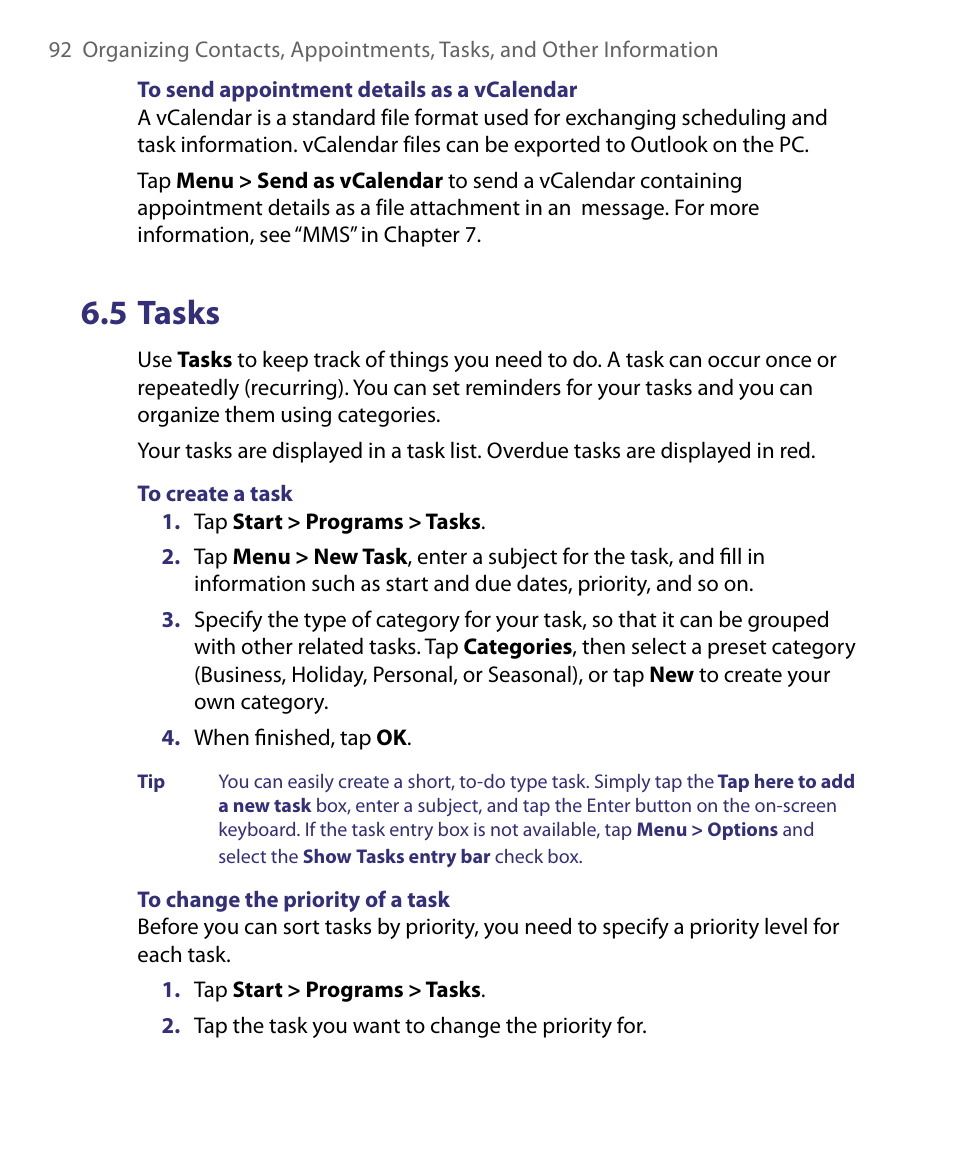 5 tasks | HTC Tilt 8900 User Manual | Page 92 / 240