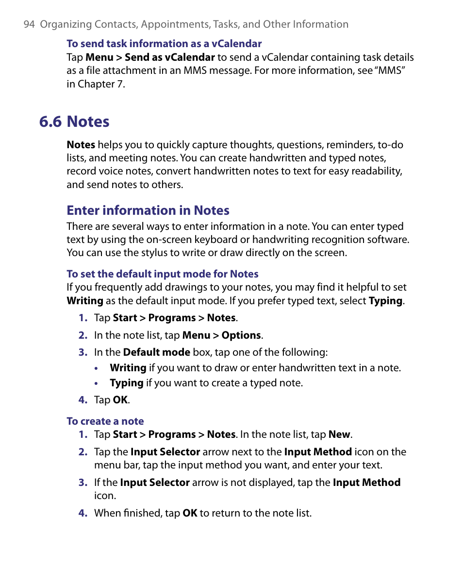 6 notes | HTC Tilt 8900 User Manual | Page 94 / 240