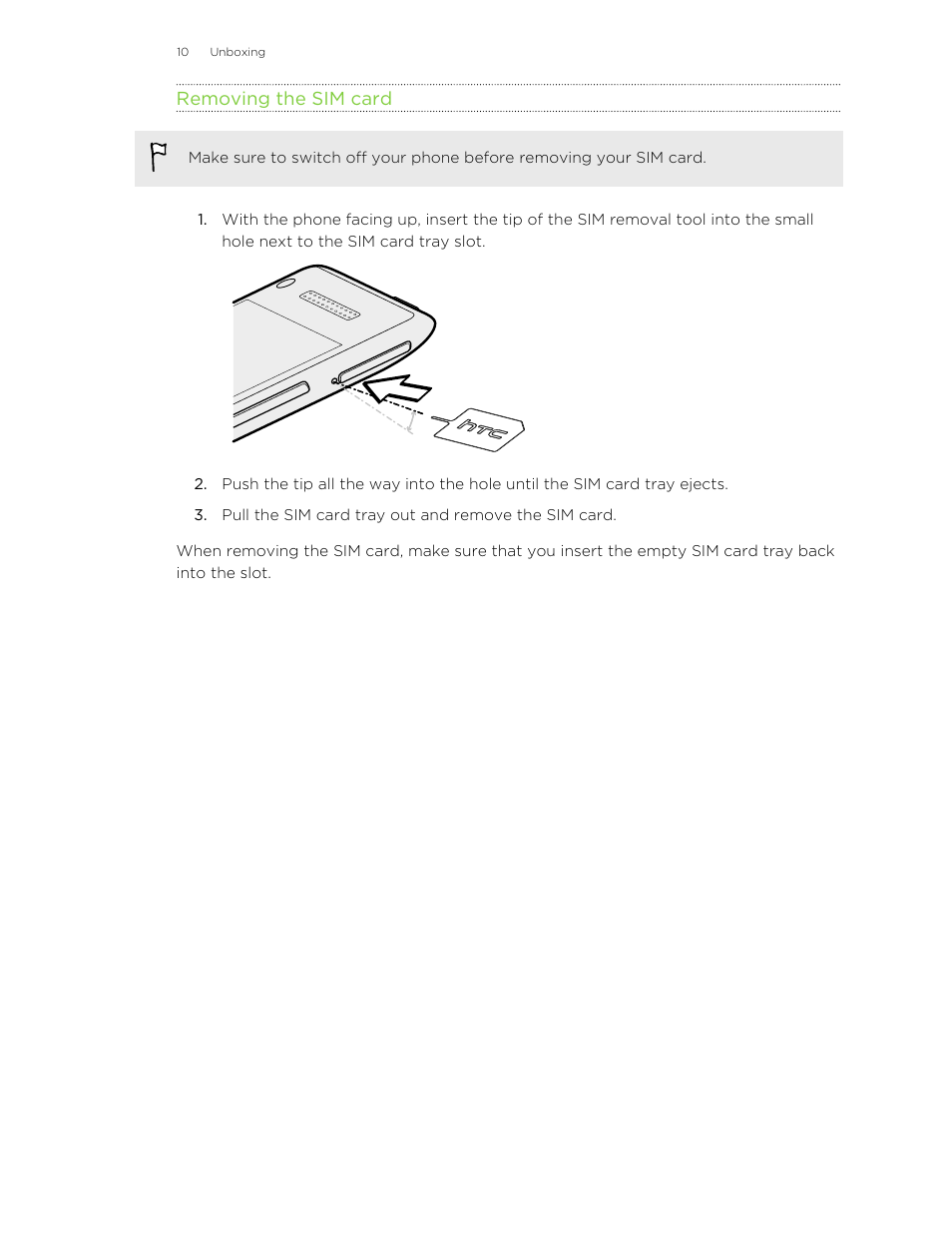 Removing the sim card | HTC 8X User Manual | Page 10 / 97