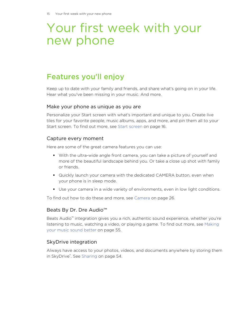 Your first week with your new phone, Features you'll enjoy | HTC 8X User Manual | Page 15 / 97