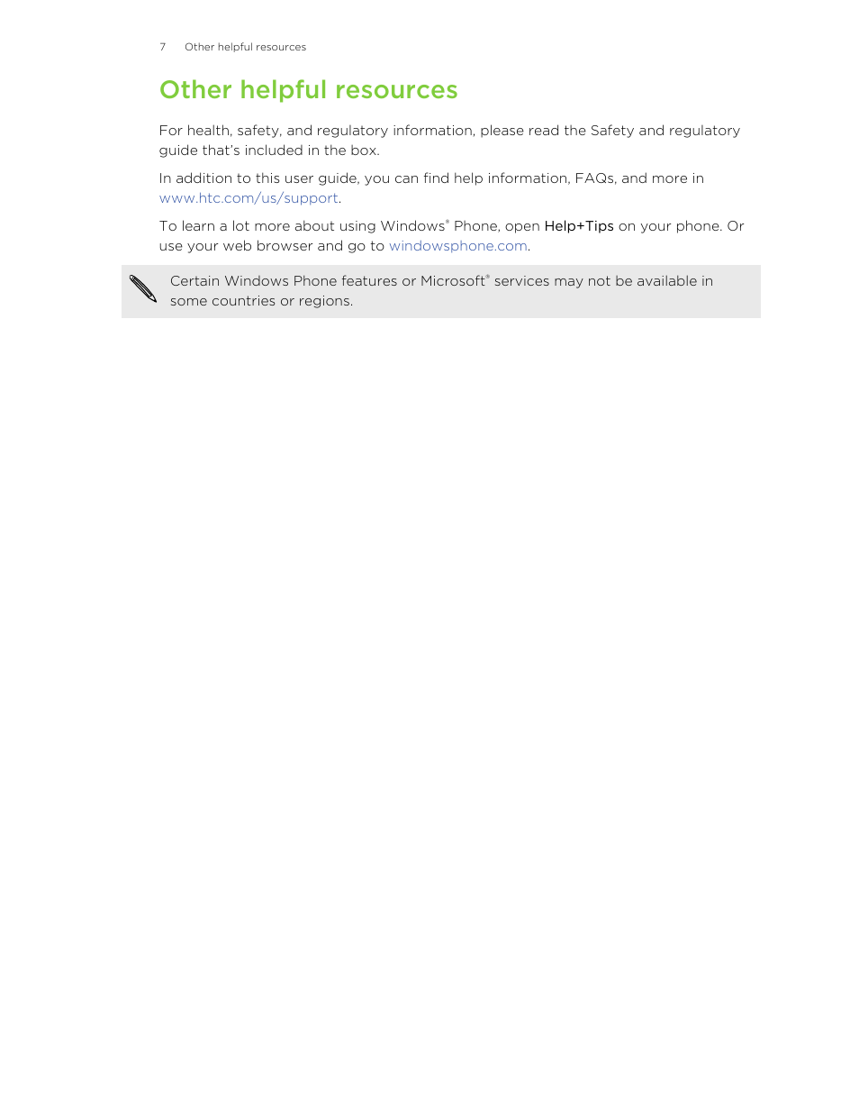 Other helpful resources | HTC 8X User Manual | Page 7 / 97