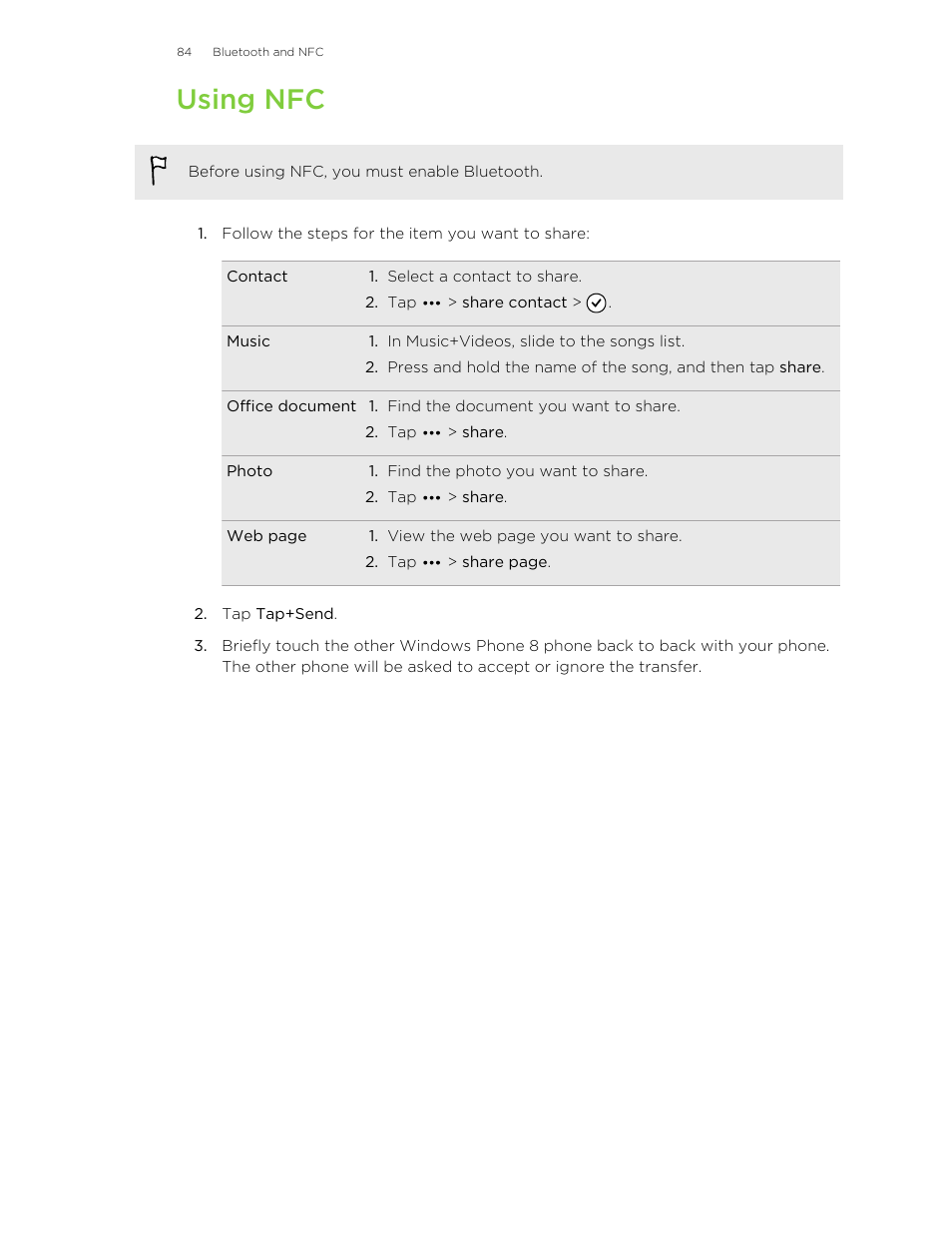 Using nfc | HTC 8X User Manual | Page 84 / 97