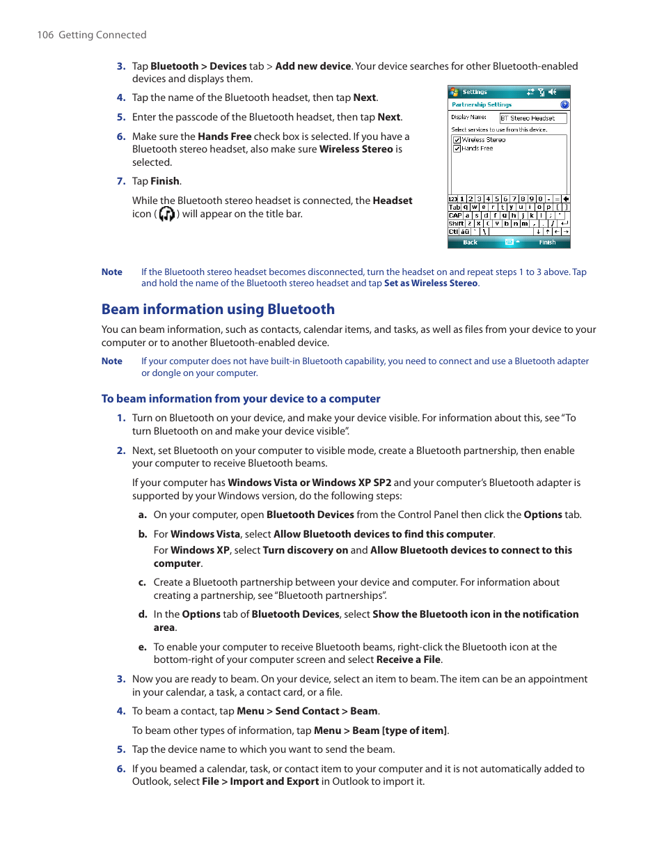 Beam information using bluetooth | HTC Touch by HTC VOGU100 User Manual | Page 106 / 150