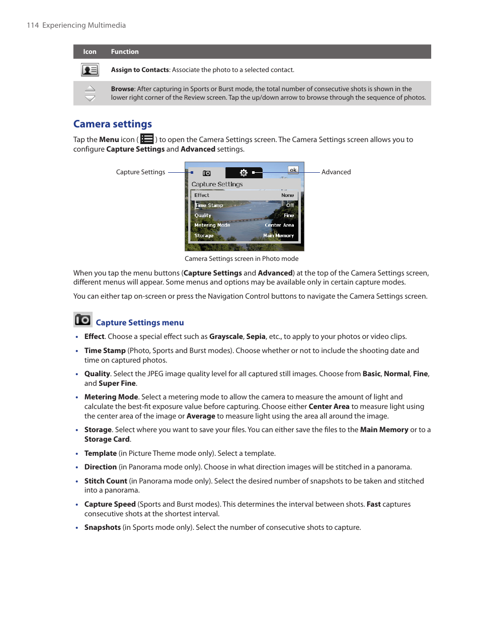 Camera settings | HTC Touch by HTC VOGU100 User Manual | Page 114 / 150