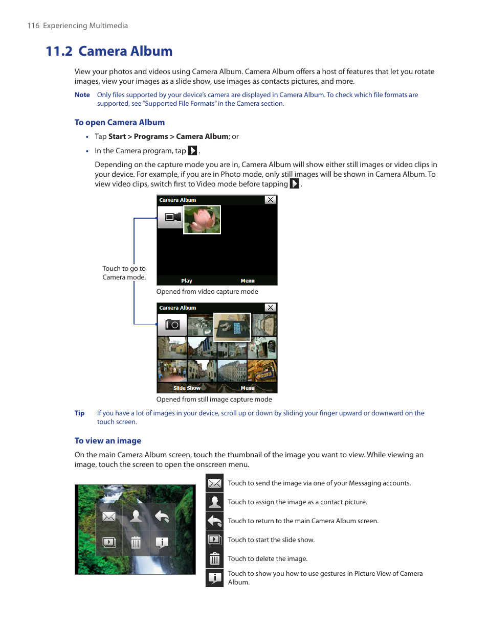 2 camera album | HTC Touch by HTC VOGU100 User Manual | Page 116 / 150