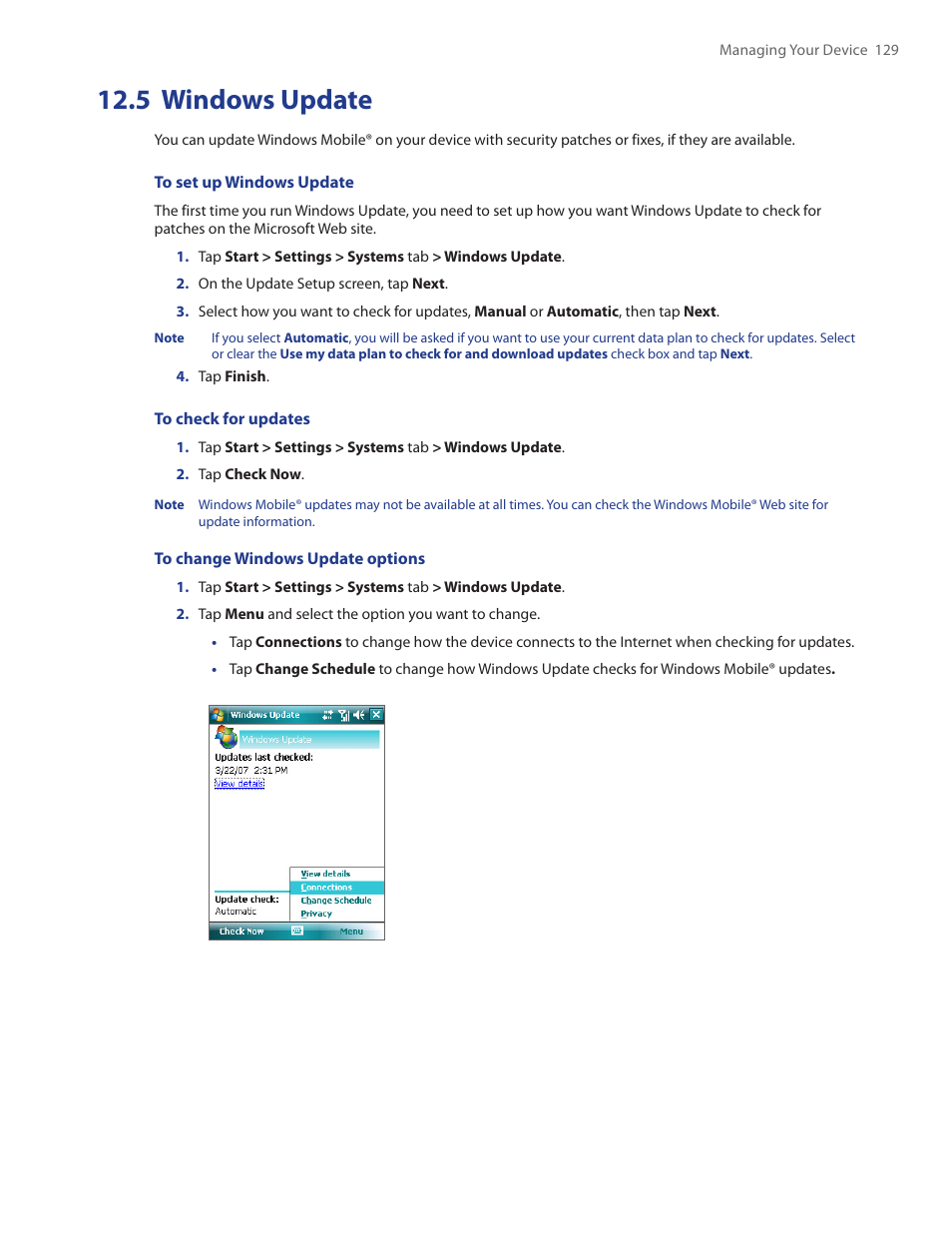 5 windows update | HTC Touch by HTC VOGU100 User Manual | Page 129 / 150