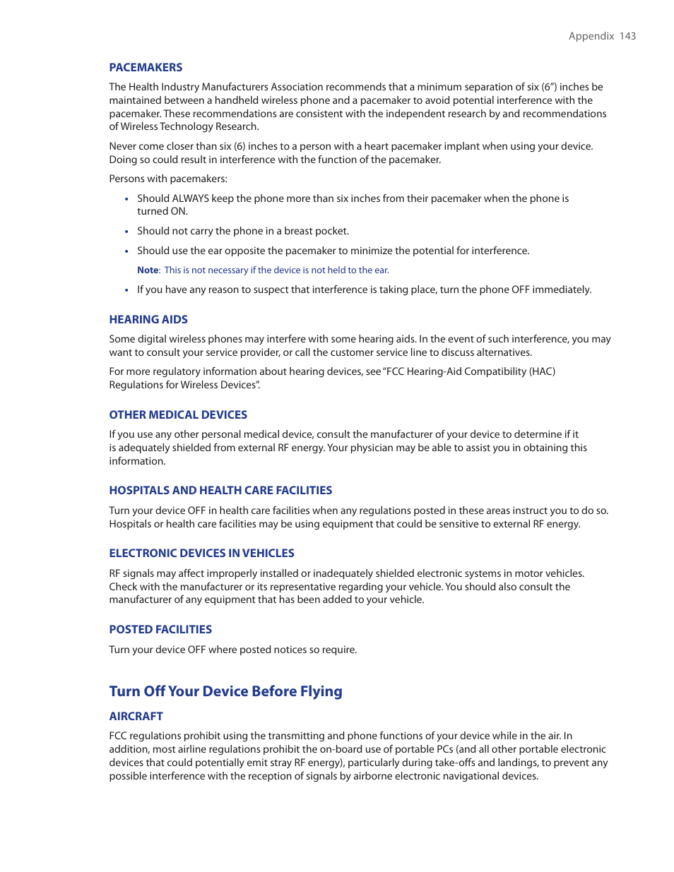 Turn off your device before flying | HTC Touch by HTC VOGU100 User Manual | Page 143 / 150