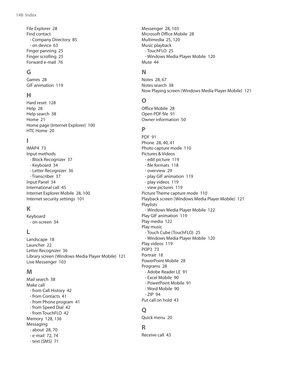 HTC Touch by HTC VOGU100 User Manual | Page 148 / 150