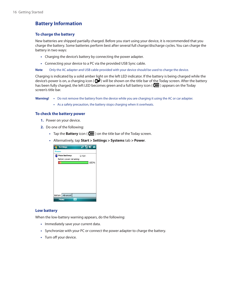 Battery information | HTC Touch by HTC VOGU100 User Manual | Page 16 / 150