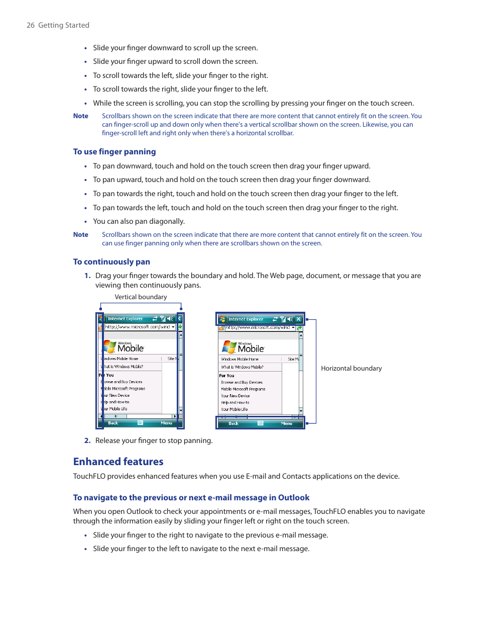 Enhanced features | HTC Touch by HTC VOGU100 User Manual | Page 26 / 150