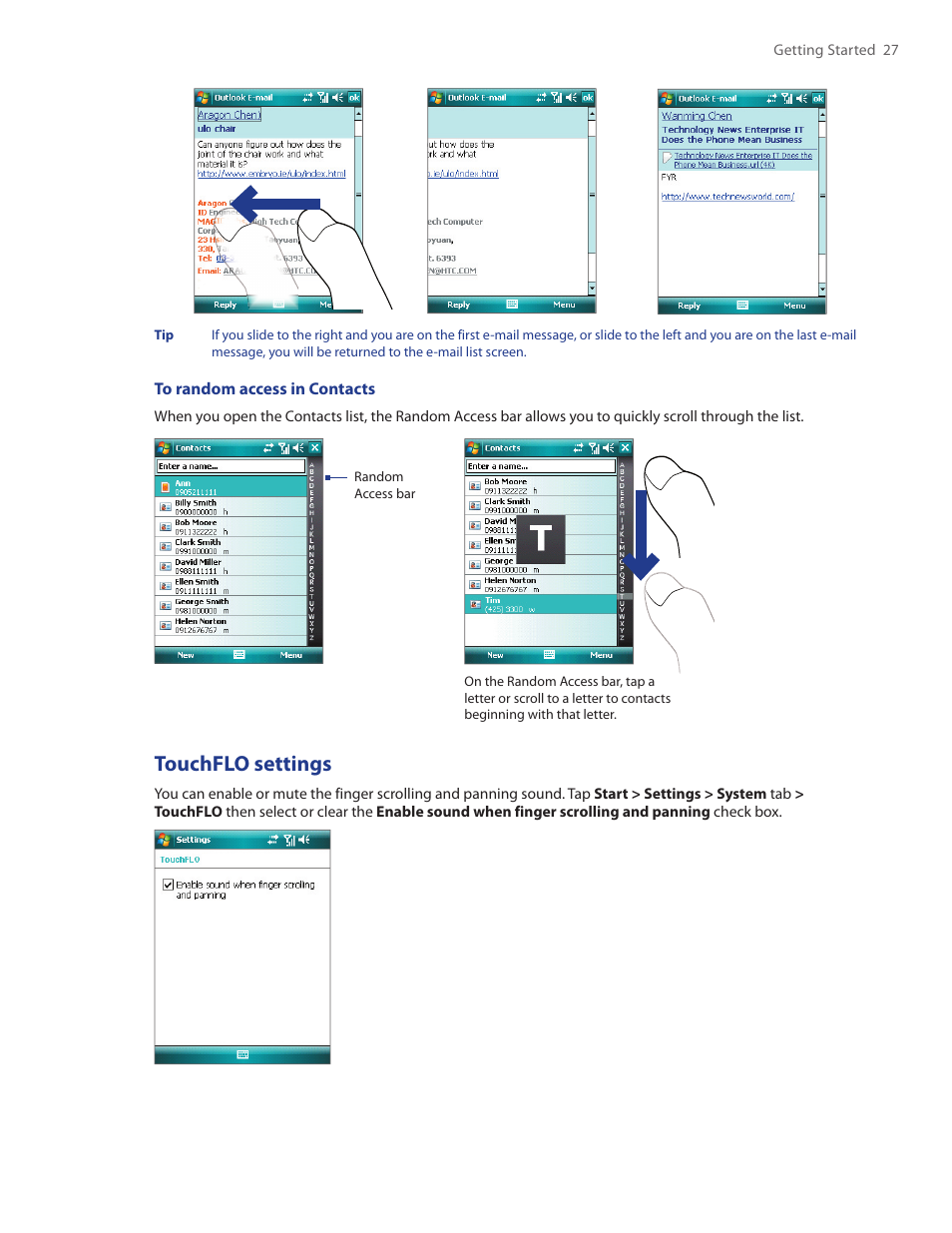 Touchflo settings | HTC Touch by HTC VOGU100 User Manual | Page 27 / 150