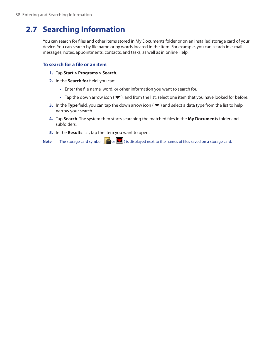 7 searching information | HTC Touch by HTC VOGU100 User Manual | Page 38 / 150