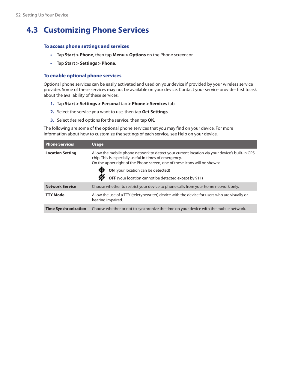 3 customizing phone services | HTC Touch by HTC VOGU100 User Manual | Page 52 / 150