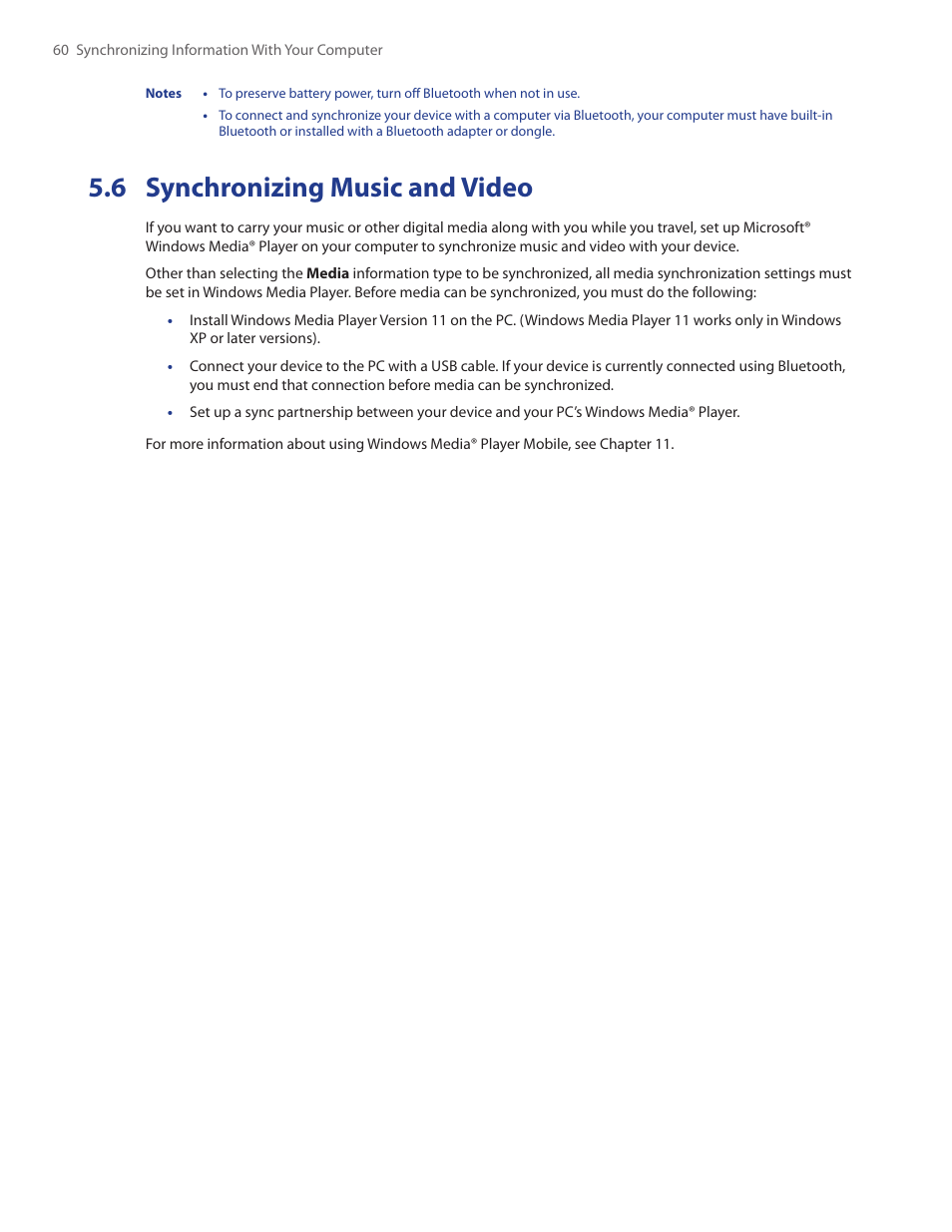 6 synchronizing music and video | HTC Touch by HTC VOGU100 User Manual | Page 60 / 150