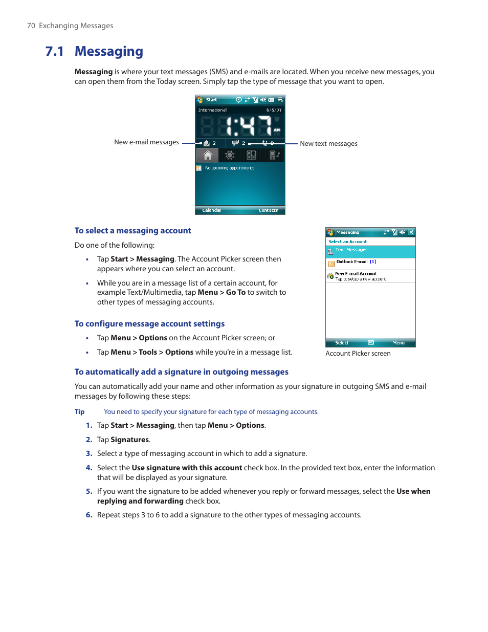 1 messaging | HTC Touch by HTC VOGU100 User Manual | Page 70 / 150