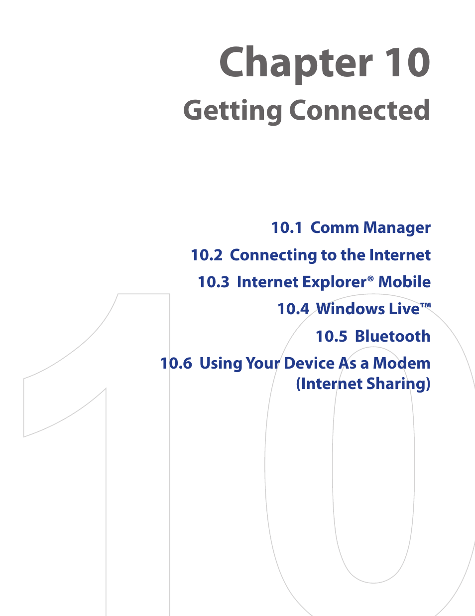Chapter 10, Getting connected | HTC Touch by HTC VOGU100 User Manual | Page 97 / 150