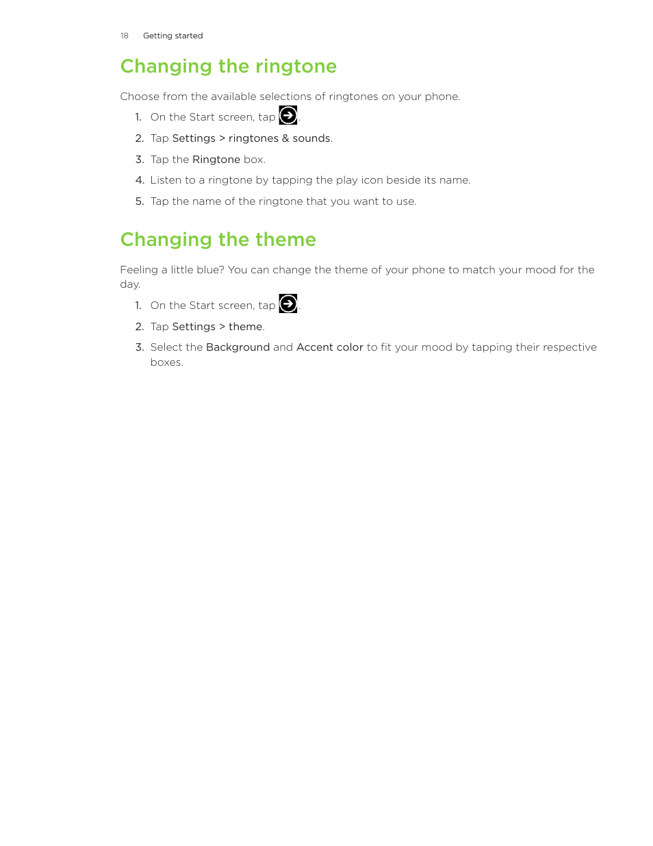 Changing the ringtone, Changing the theme | HTC Surround User Manual | Page 18 / 79