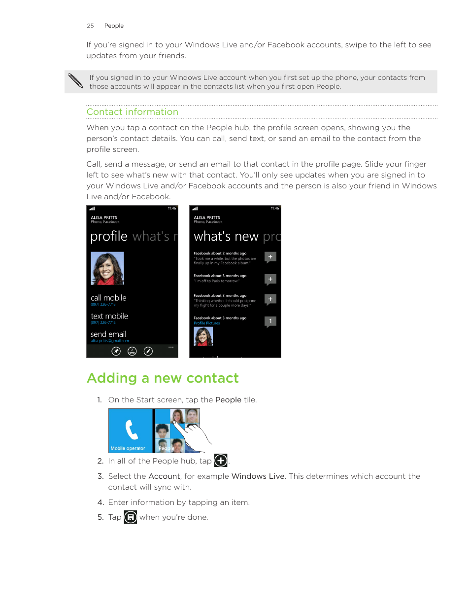 Adding a new contact | HTC Surround User Manual | Page 25 / 79