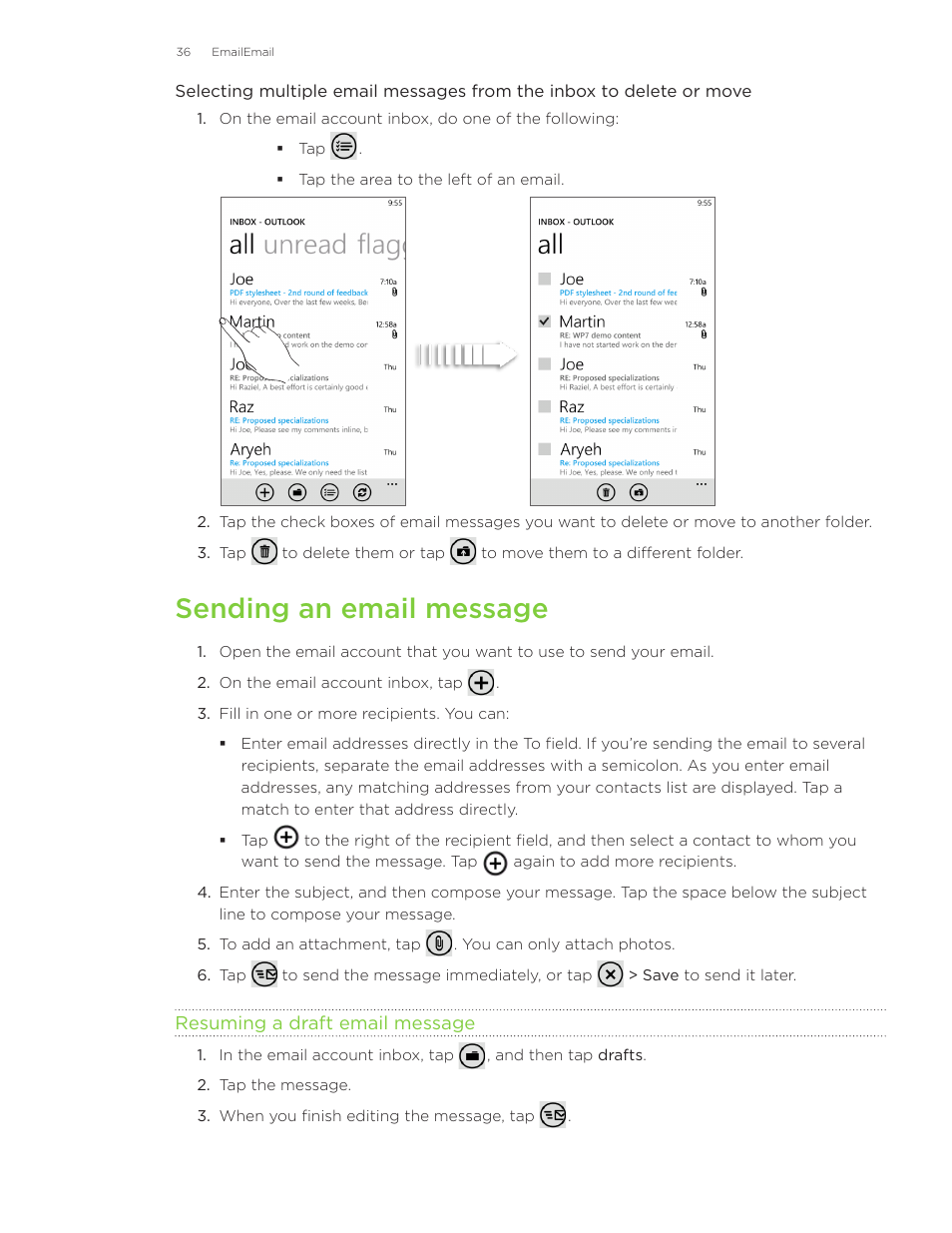 Sending an email message | HTC Surround User Manual | Page 36 / 79