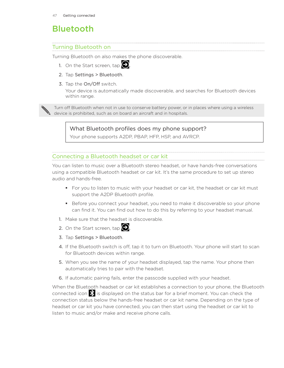 Bluetooth | HTC Surround User Manual | Page 47 / 79