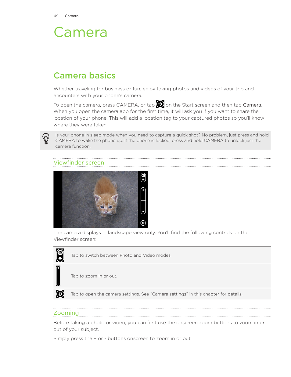 Camera, Camera basics | HTC Surround User Manual | Page 49 / 79